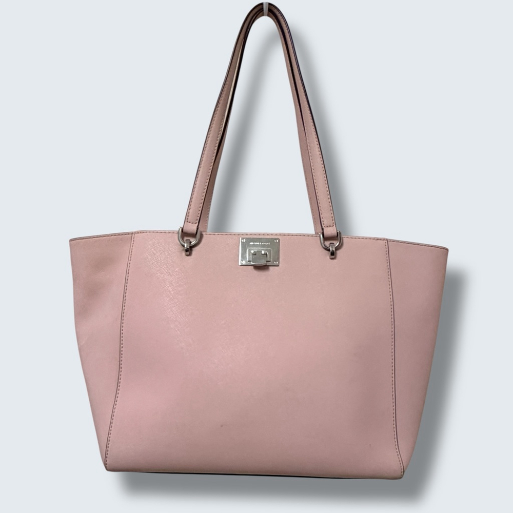 Michael Kors Blush Pink Saffiano Leather Tote Work Everyday Silver Lock Large - Picture 1 of 16
